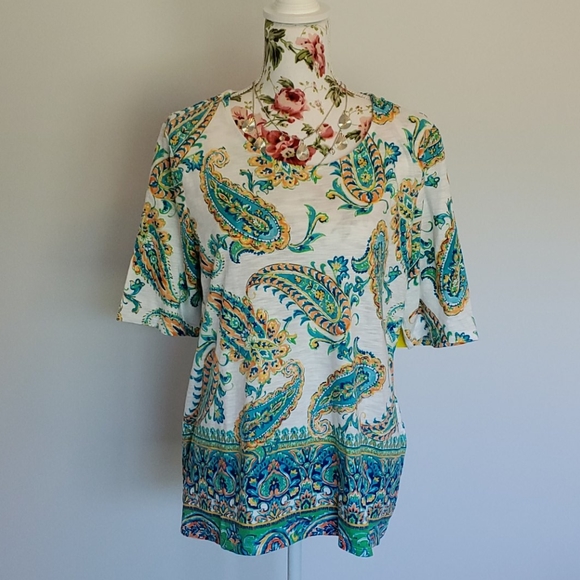 NWT Chico's Paisley Elbow Sleeve Tee - Picture 4 of 12